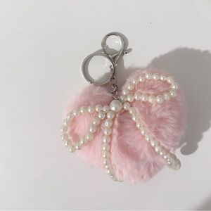 Fluffy plush Keychain with Pearl Bow
